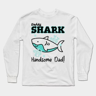 Daddy shark handsome dad, father aesthetic digital modern art illustration Long Sleeve T-Shirt